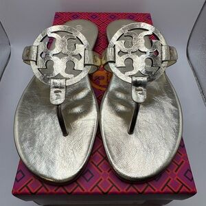 New Tory Burch Miller Metallic Gold Leather Sandals 7.5